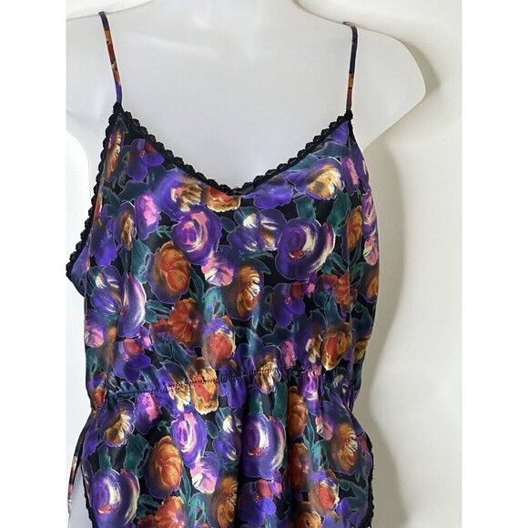Vintage Myonne Lingerie Dark Floral Lace High Cut Silky Teddy Romper Medium Y2K - Picture 3 of 10